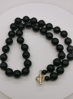 原创天然黑玛瑙节节打结0T扣时尚项链