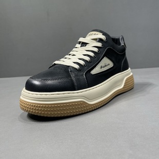 休闲厚底拼色复古轻便鞋 头层牛皮简约舒适轻便休闲板鞋 男2026春季