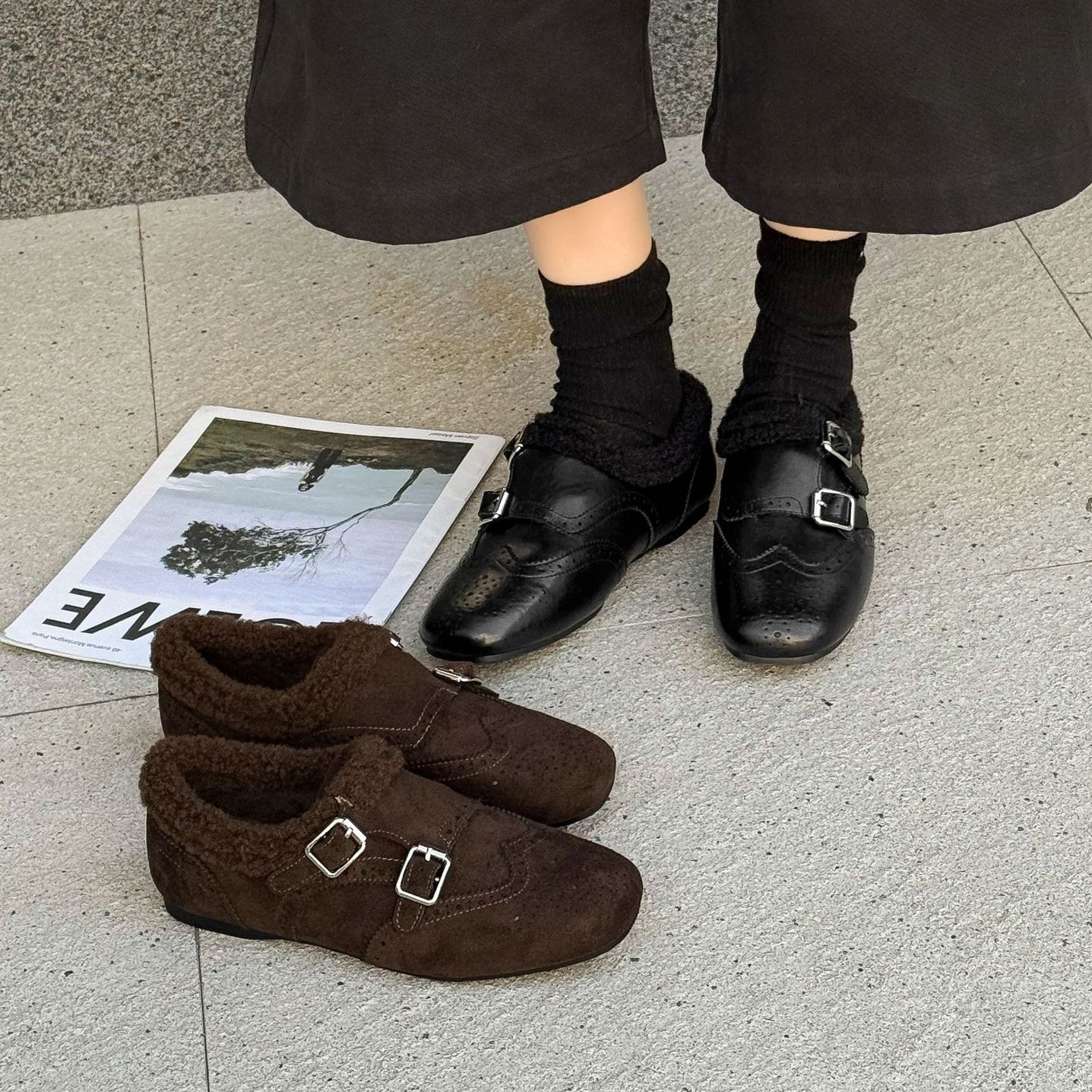 2025秋冬新款复古加绒乐福鞋女皮带扣英伦风布洛克雕花真皮小皮鞋,女鞋,牛津鞋/布洛克鞋/德比鞋,淘宝优惠券,粉丝福利购,淘宝优惠卷