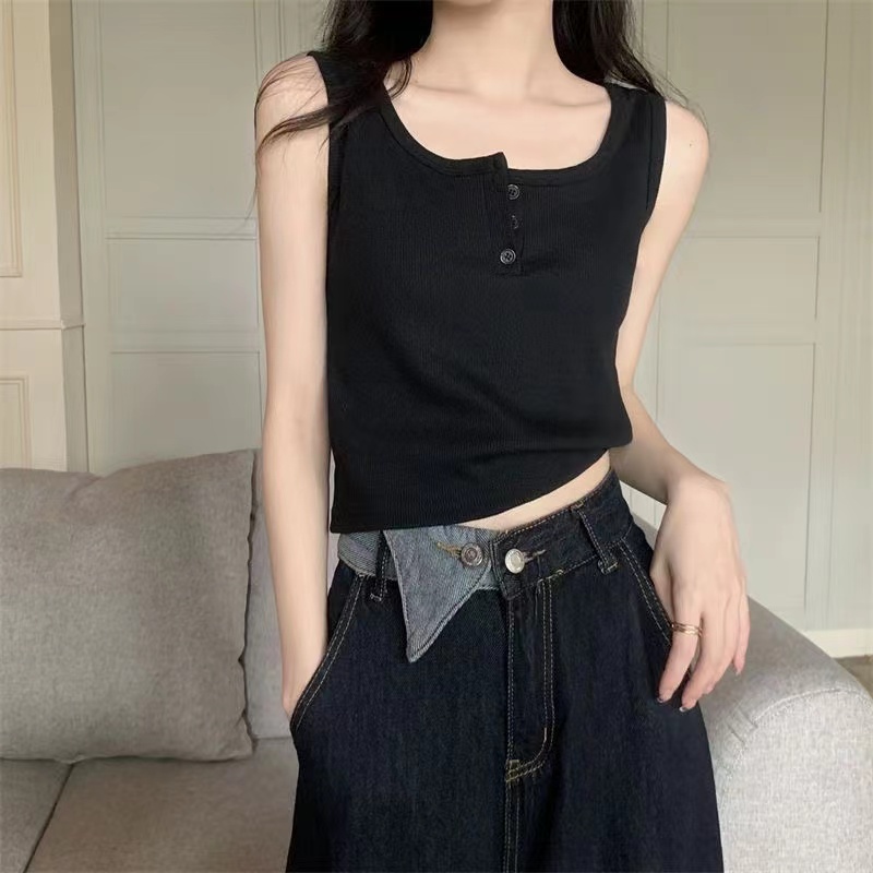 【小菇娘】背心女黑色外穿韩版短款百搭背带运动露肚脐打底衫吊带_小菇娘平价服装店_女装_女士精品-第5张图片-提都小院