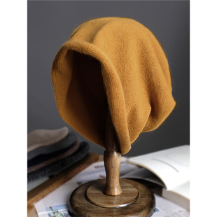 小野商 羊毛针织帽卷边宽松冷帽大头围秋冬羊绒毛线帽嘻哈套头帽