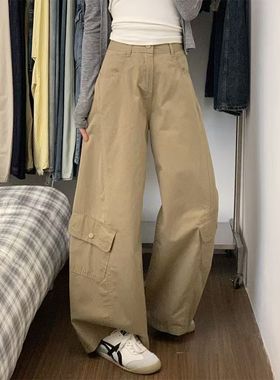 设计感美式复古抗皱弯刀裤宽松直筒休闲工装裤阔腿休闲裤女秋新款