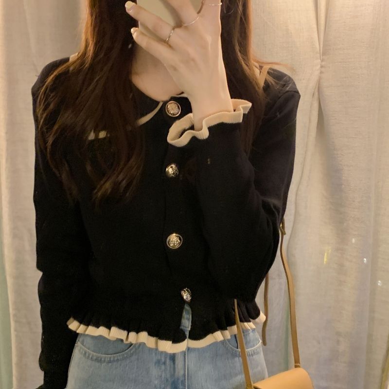 娃娃领毛衣女秋冬新款小香风外穿开衫外套显瘦短款针织长袖上衣潮