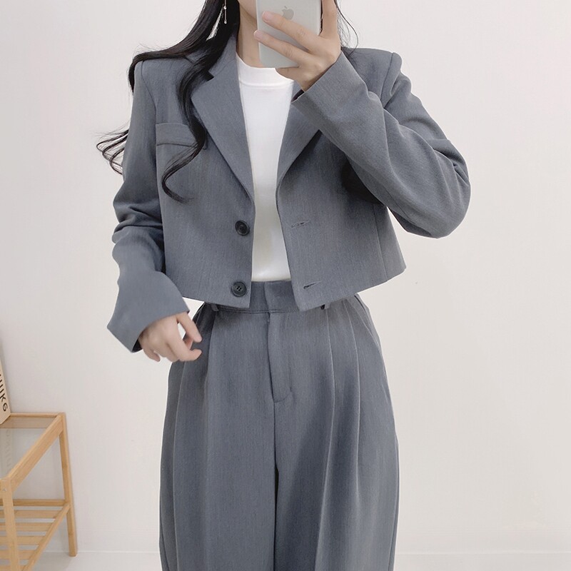 韩国chic 春季时尚洋气宽松休闲西装外套西服长裤套装两件套