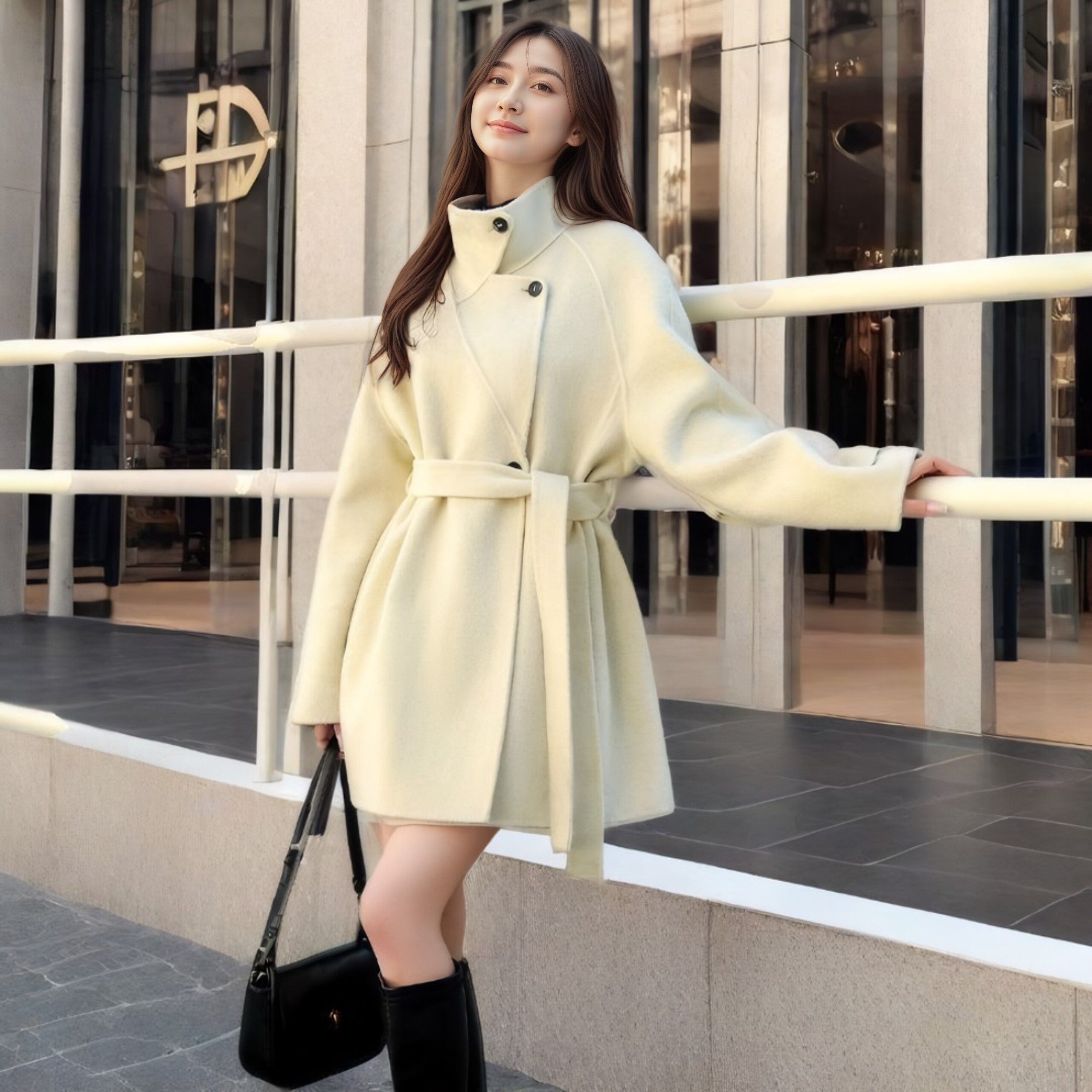 2025新款秋冬立领系带大衣小个子韩版毛呢外套呢子大衣女气质潮流