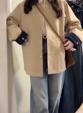 卡其色短款风衣外套女秋季新款小个子韩里韩气的撞色翻领夹克上衣