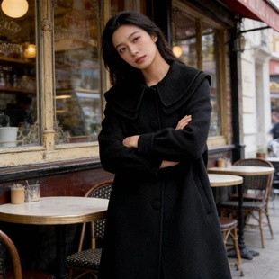 毛呢外套女2025新款韩版大衣显瘦遮肉减龄娃娃领双层领中长款大衣