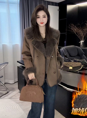 官图 欧货大翻领双排扣外套女2024秋冬美拉德设计感咖色百搭高级