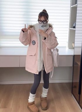 工装棉衣女2025新款冬季韩系宽松学生棉袄高级感中长款派克服外套