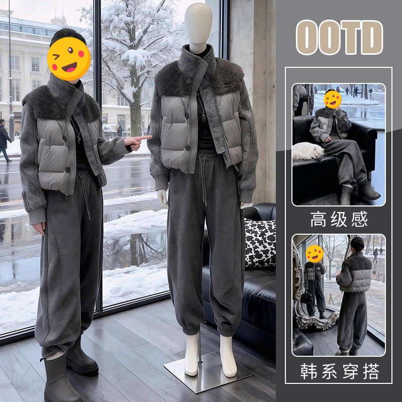 单件/2025冬季别致装高级感小众气质宽松保暖棉服外套高腰运动裤