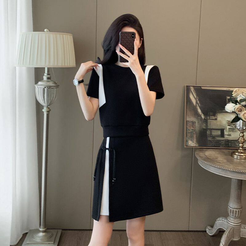 现货新中式休闲运动套装裙女夏新款时尚气质T恤半身裙两件套#918