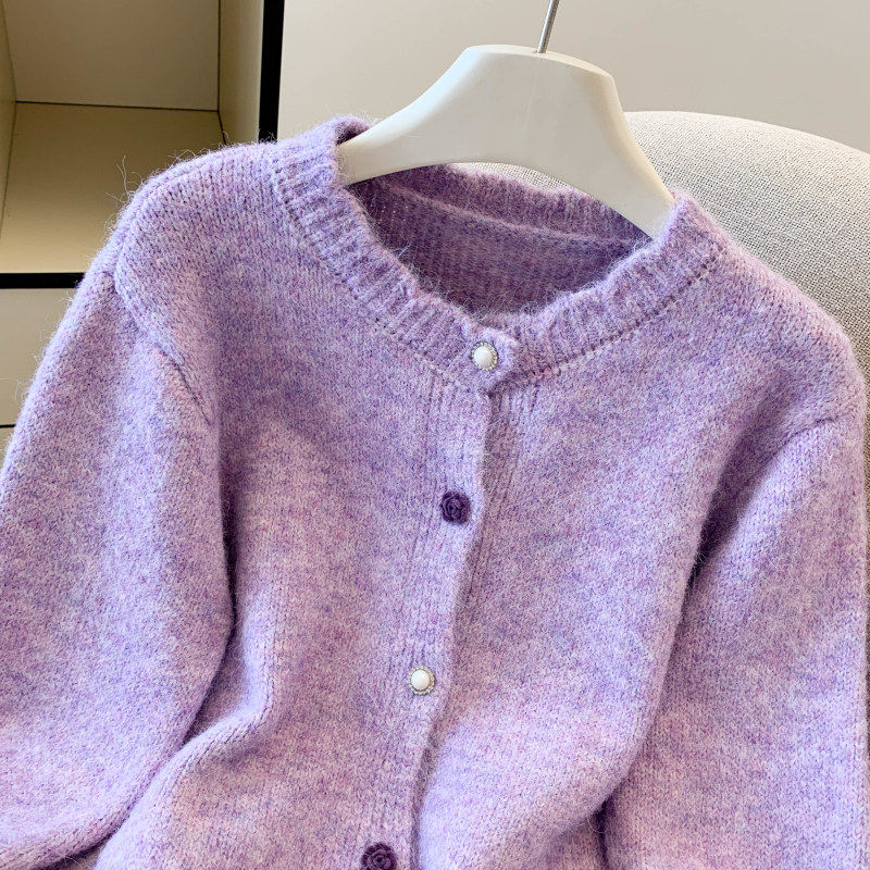 实拍温柔风软糯紫色长袖