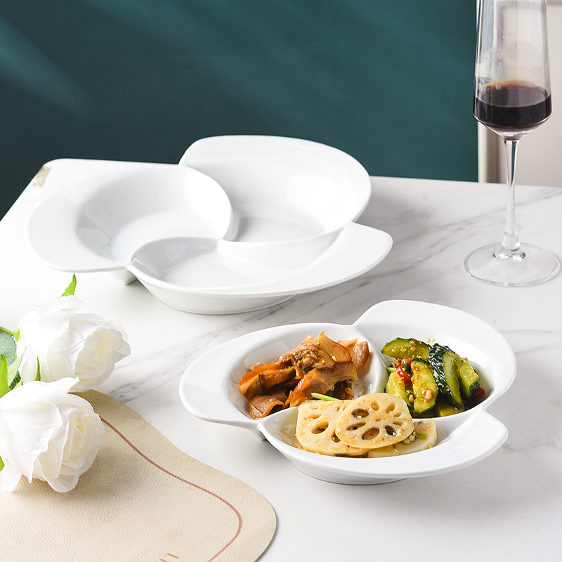 荣裕多家居三格高温强化瓷转角盘