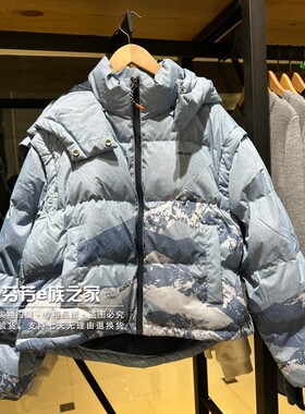Levis李维斯正品2025款 女士蓝色印花帽袖可拆卸羽绒服0051D-0001