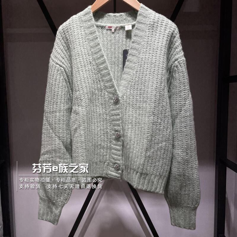 李维斯V领欧美宽松腈纶毛衣