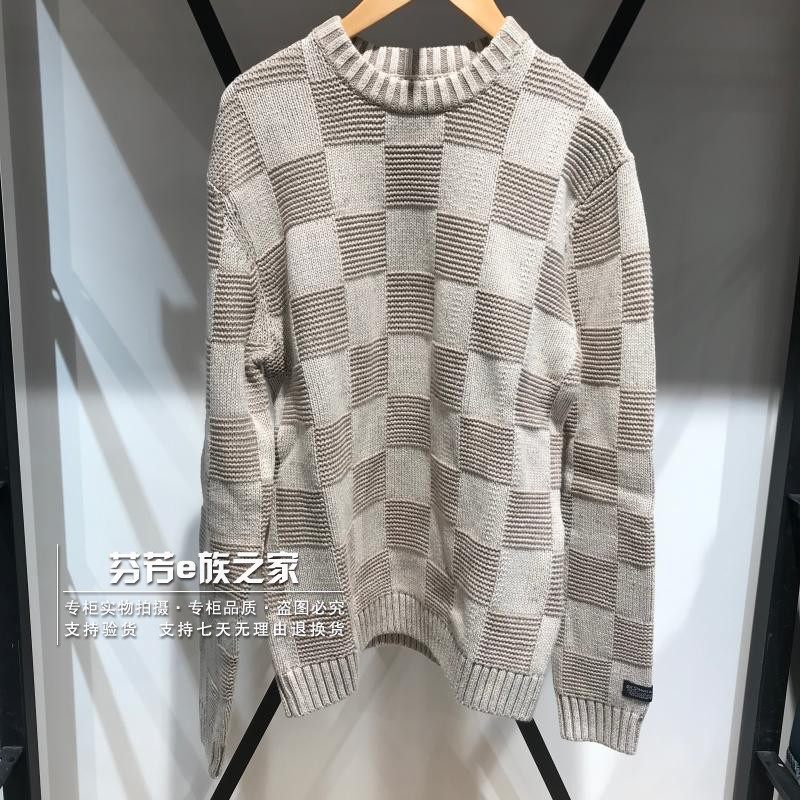 Levis李维斯正品商场同款男士宽松圆领格子针织衫毛衣 A3107-0000