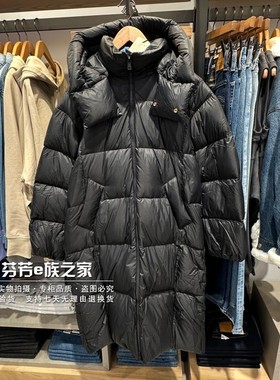 Levis李维斯正品2024秋冬女士可拆连帽黑色长款羽绒服 002QB-0000
