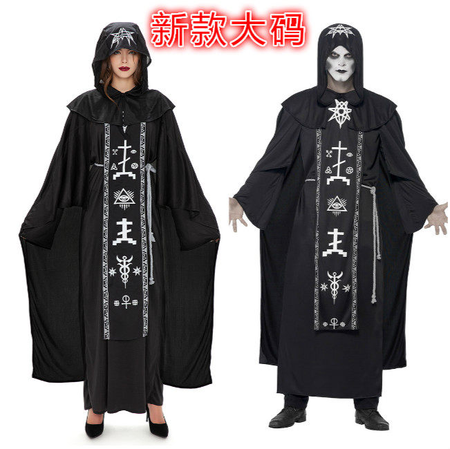 2020实拍万圣节黑长袍吸血鬼女巫大码黑暗地狱神恶魔魔咒情侣服