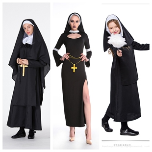 修女服牧师服装 cos表演服圣母玛利亚服装 nun演出服 万圣节女装 大码