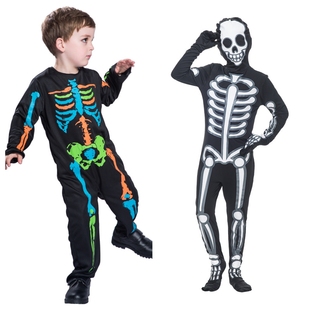 skeleton skull 新款 万圣节儿童恐怖夜光骷髅骨架连体衣演出cos服