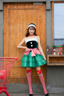 圣诞节服装成人圣诞精灵装女绿色抹胸裙蛋糕裙圣诞树装cos服大码