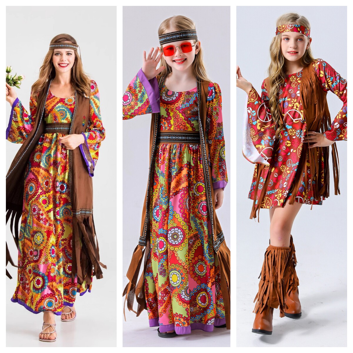 儿童嬉皮士60年代复古迪斯科 hippie cos成人70年代复古服装大码