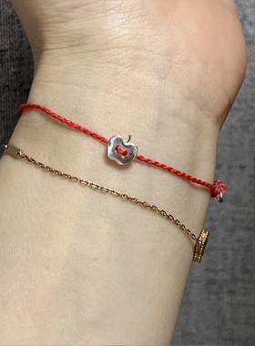 S925纯银苹果绿手绳手工编织闺蜜手链小众设计高颜值送情侣礼物