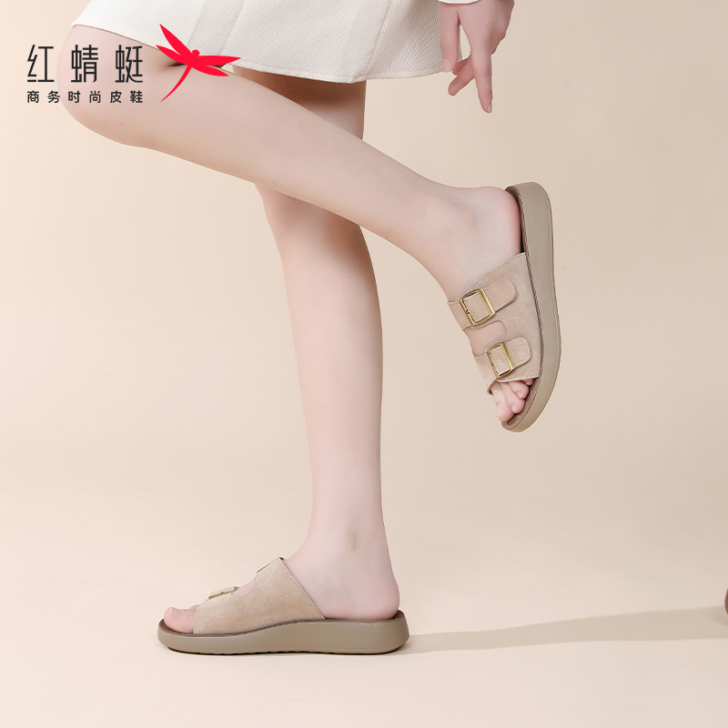 真皮厚底勃肯鞋女夏季外穿半拖鞋