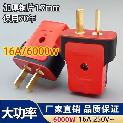6000W16A防摔纯铜二脚插头通用