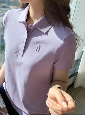 夏季polo衫女t恤短袖女新款珠地棉修身显瘦工装职业衬衫团体上衣