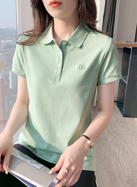 新款翻领珠地纯棉t恤女装2025夏季短袖polo衫半袖上衣休闲团体服