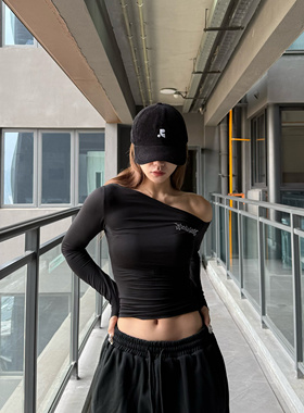 KIMMING金大铭同款斜肩小字母烫钻女款上衣