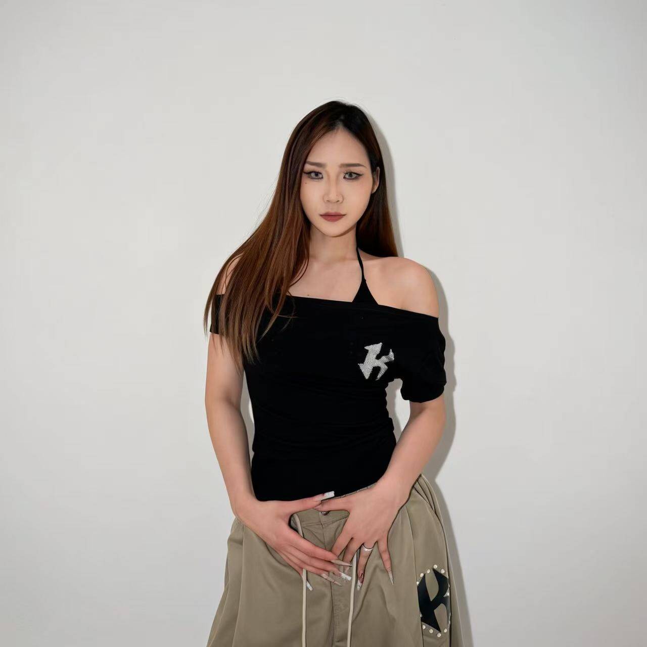 KIMMING金大铭同款美式斜肩印花女