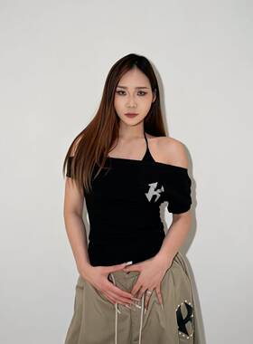 KIMMING金大铭同款美式斜肩印花女