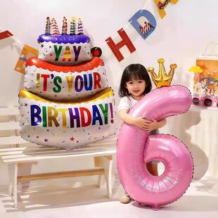 生日快乐儿童6岁粉色气球装扮生日数字组合女孩周岁装饰布置氛围