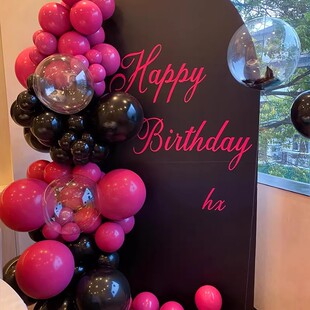 玫红黑色气球生日装饰酒店情人节表白求婚场景布置嫩粉白色汽球