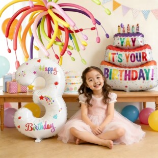 3周岁2小女孩生日快乐仪式感蛋糕数字气球装饰场景布置拍照道具
