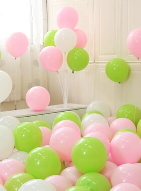 淡果绿色气球生日布置场景装饰春天粉色布置森林系马卡龙汽球批发