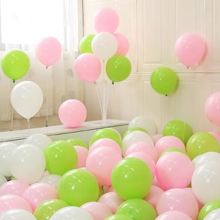 淡果绿色气球生日布置场景装 饰春天粉色布置森林系马卡龙汽球批发