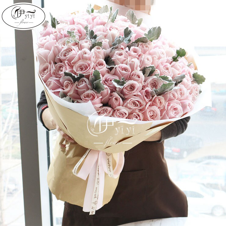 99朵粉红雪山玫瑰鲜花速递北京花店同城送花女友闺蜜韩式生日花束