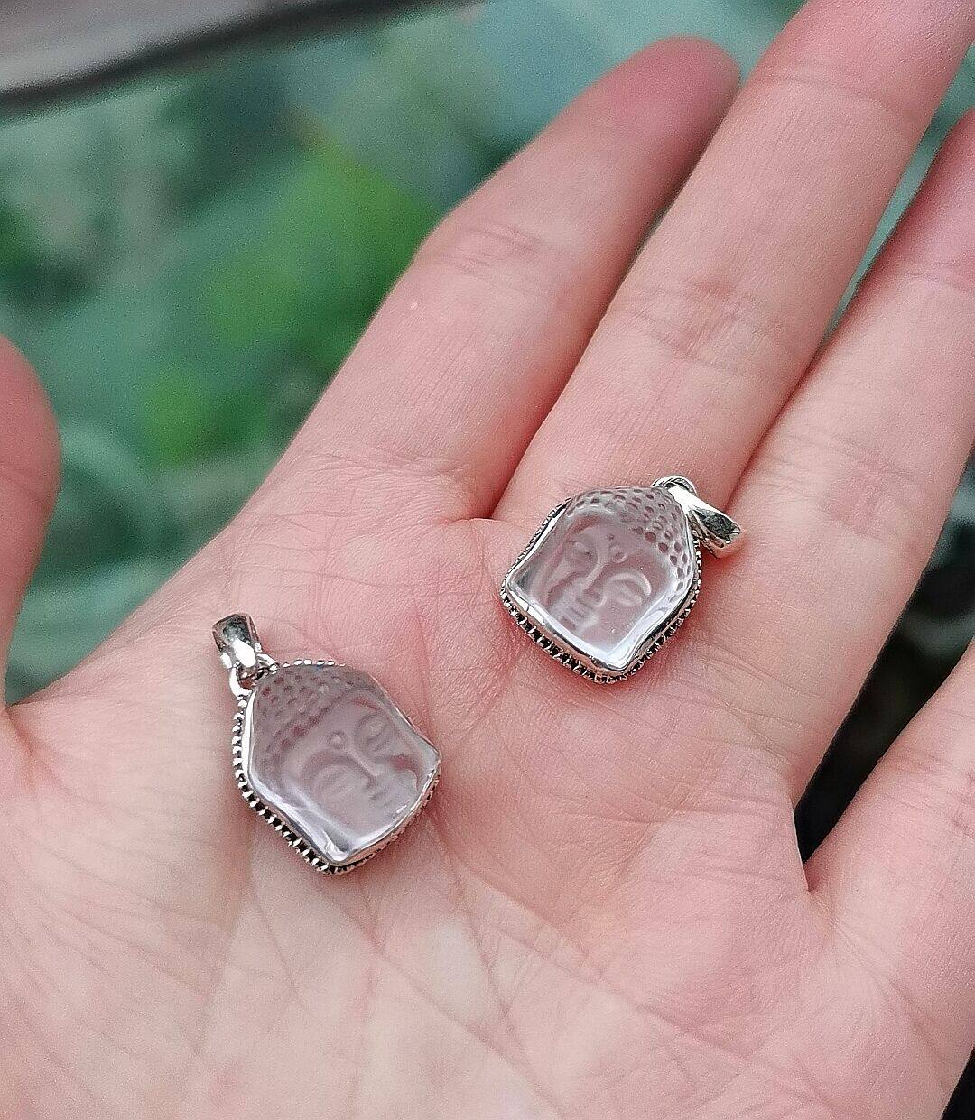 舞泽天 925纯银镶磨砂白水晶小狐狸佛头项链吊坠三款