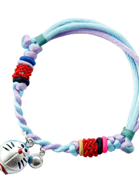 舞泽天原创五色绳红绳925银卡通机器叮当猫手链哆啦A梦蓝胖子礼物