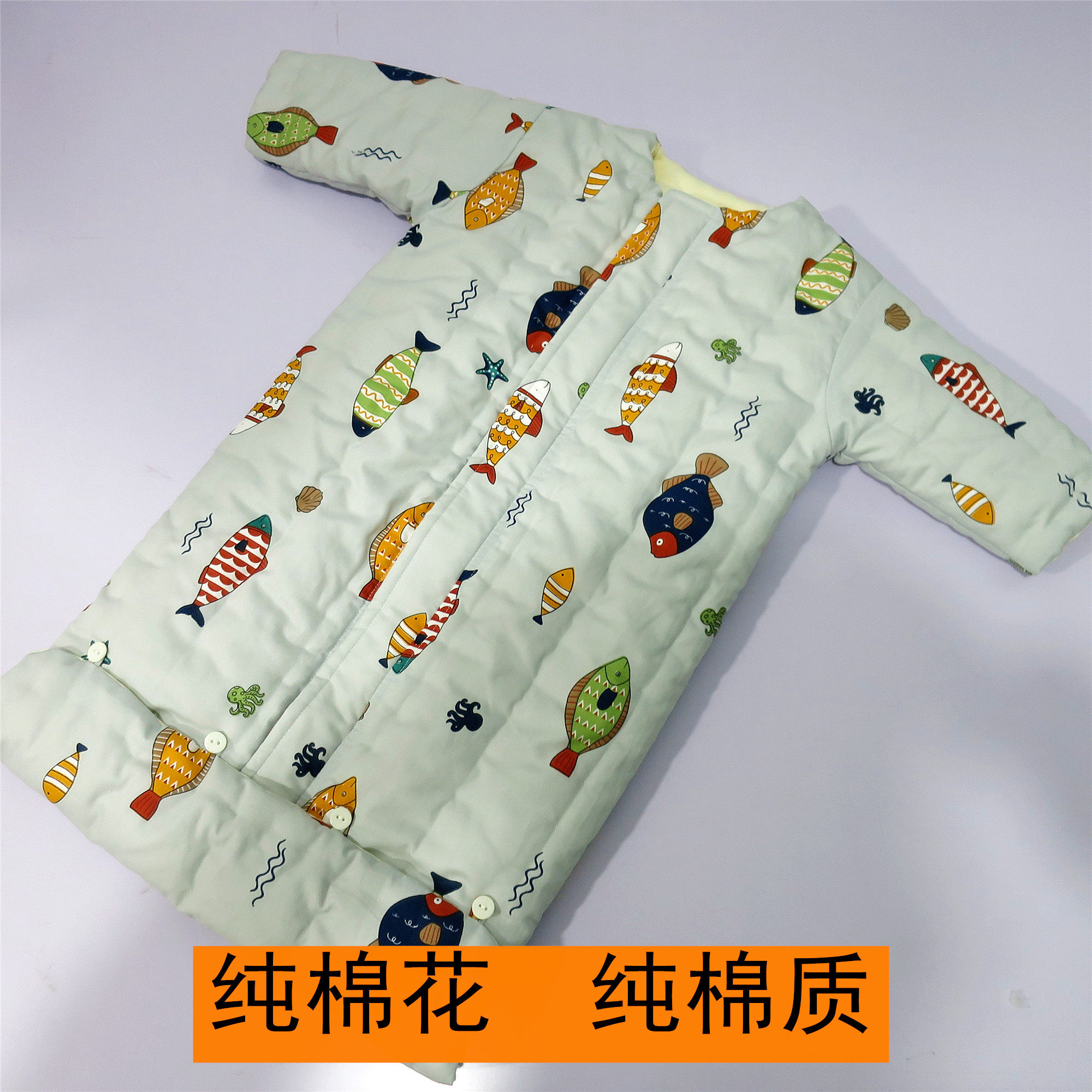 儿童纯棉花加厚睡袋宝宝纯棉质防踢被中大童手工纯棉质秋冬家居服