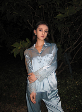 Maddy 法式高级感冰丝睡衣女款夏天舒适蕾丝花边家居服大码套装女