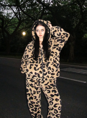 Maddy 法式甜美豹纹珊瑚绒睡衣女款冬天新款加绒加厚家居服套装冬
