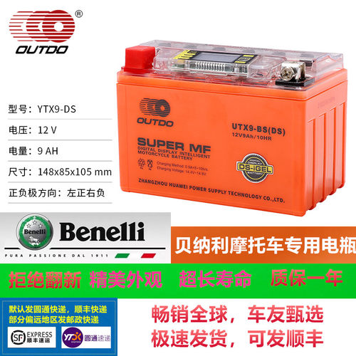 贝纳利摩托车电瓶12V黄龙600/300/250红宝龙150金鹏502电瓶9a通用 - 封面