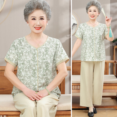 2025新款中老年妈妈洋气夏装中式国风套头奶奶短袖时尚老人衣服女