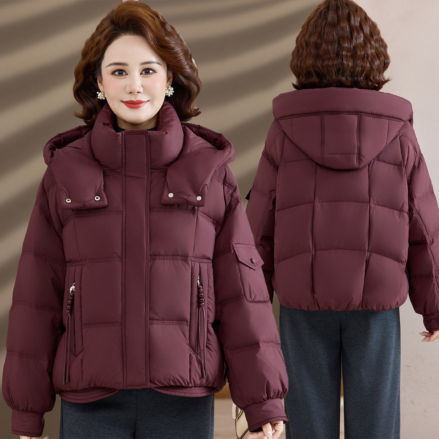 防跑绒!90白鸭绒妈妈短款羽绒服