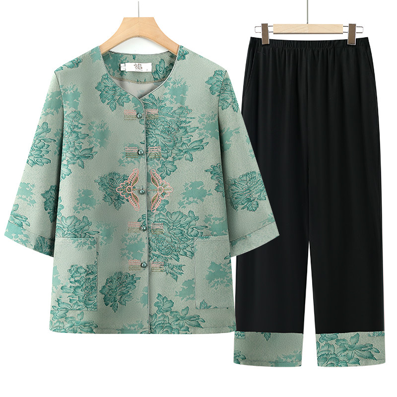 妈妈春装套装2025新款中袖奶奶装夏季中老年中式国风衣服洋气套装