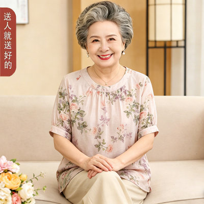 轻薄透气！老年人夏装女棉绸上衣
